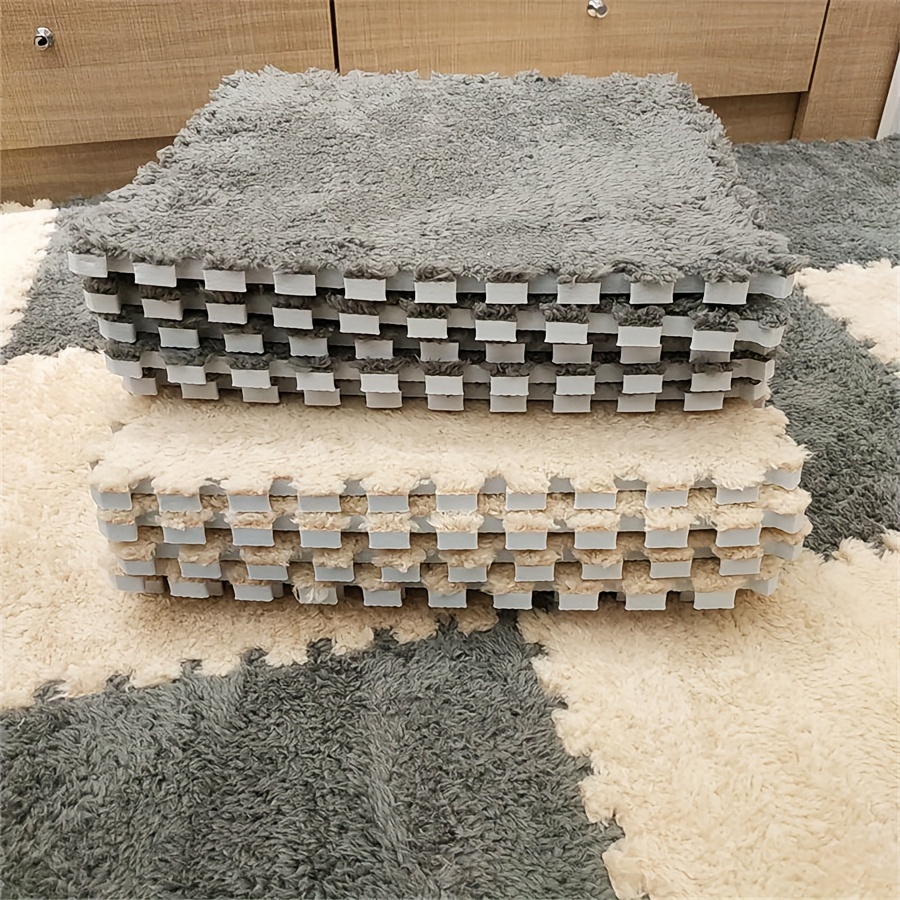 Image of 12pcs Flocked Carpet Interlocking Mats, Bedside Rug, Decorative Room Mat For Stylish Instagram- Full Room Covering, Household Use, Full Room Decorative Non-slip Interlocking Mats, * Inches