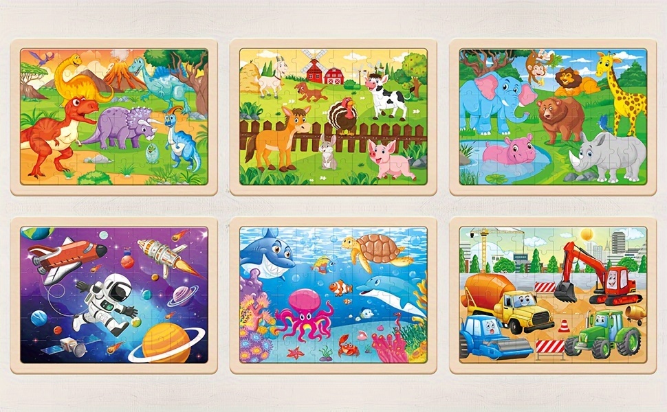 Wooden Puzzles For Kids Ages 4-6, 6 Packs 60pcs Jigsaw Puzzles Preschool Educational Toys Gifts For Children Ages 4-8, Kids Puzzles For 4+ Year Olds Boys Girls, Wood Puzzles Ages 3 4 5 6 7 8
