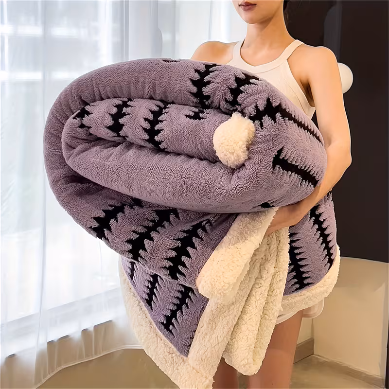 1pc luxury coral fleece blanket soft bedspread throw geometric black white gray beige stripes soft texture suitable for bed sofa or floor machine washable polyester fleece bedding multiple sizes and colors stylish versatile home Product details 5