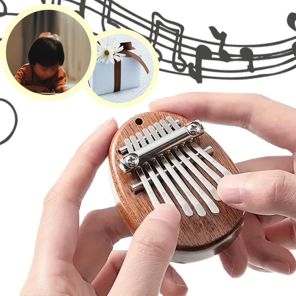 Mini Kalimba Thumb Piano 8-Key Wooden with Hanging Rope, Exquisite Finger Piano Instrument, Ideal Gift for Friends, Valentine'S Day, Adult Beginners