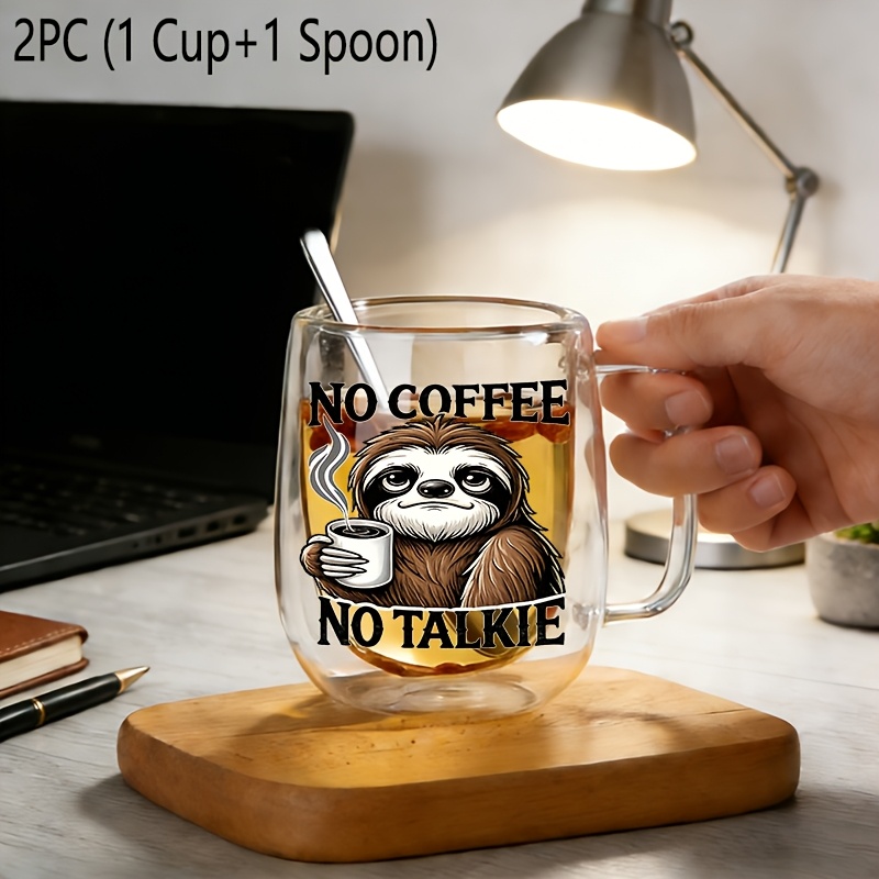 TEMU 2pcs Insulated Double-walled Borosilicate Reusable Glass Cup With Spoon Handle,large Capacity Clear Coffee Mug For Beverages Drinks For Men