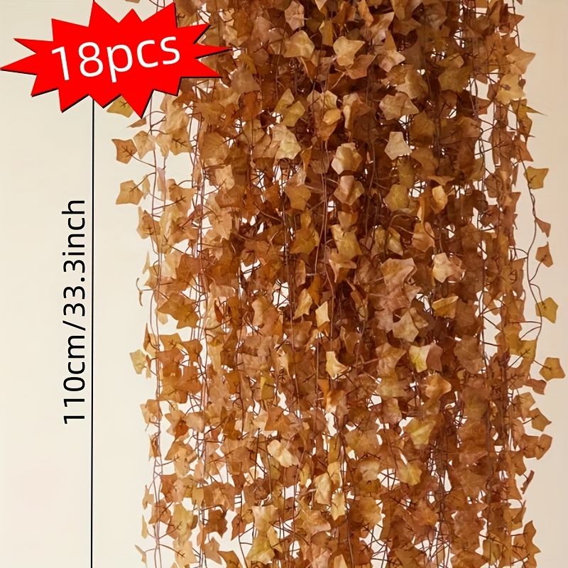 Image of 18pcs Autumn Leaf Wreath - Artificial Ivy Leaves, 599.4 Inches Long, Lifelike , Suitable For Thanksgiving Decorations, Fireplace Mantle And Door Frame Background Home Décor