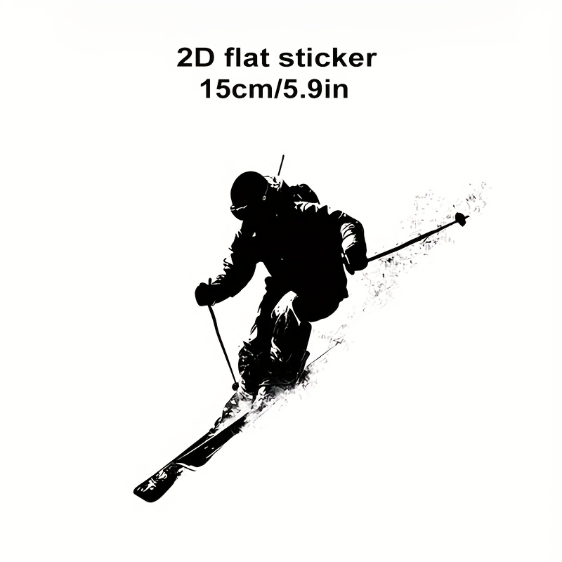 TEMU 2d Flat, 1pc 2d Flat Sticker, Car Decal, Pattern Sticker Only - Ski Athlete Silhouette Design - Suitable For Car Rear, Motorcycle Surfaces,