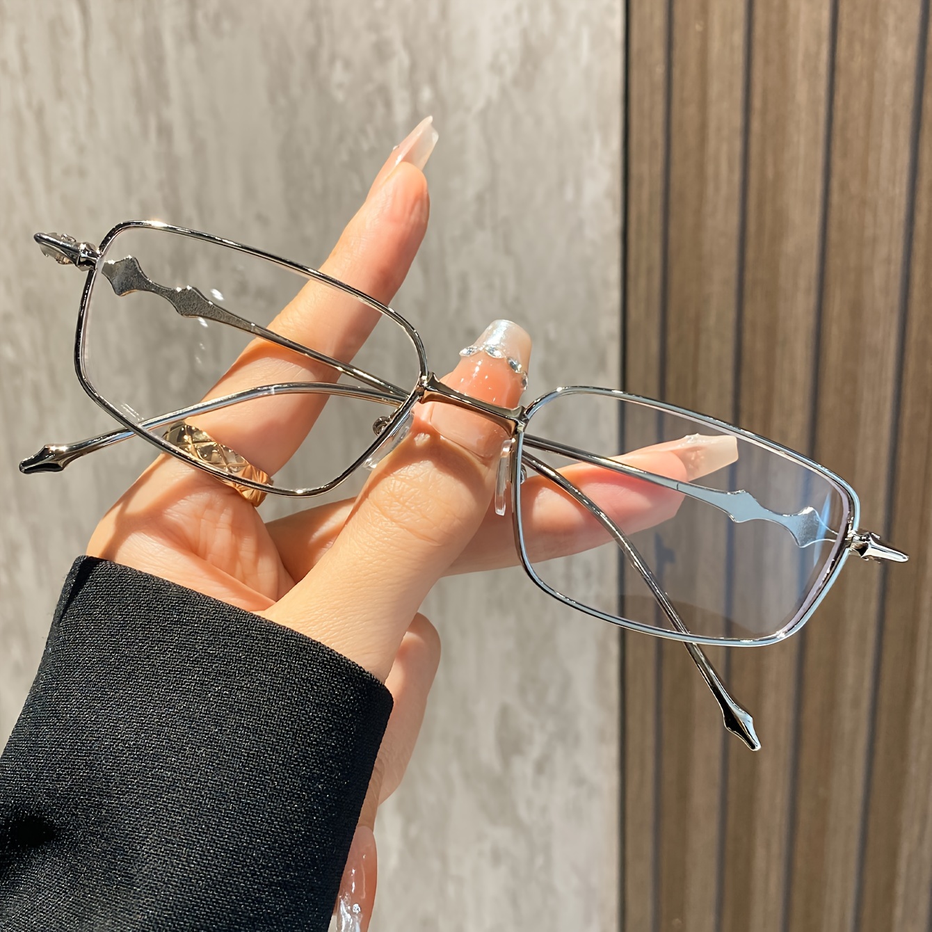Fashionable Copper Alloy Golden Mirror Legs Frame AC Sheet Plain Glasses Popular Student Style Unisex Non-prescription Glasses Frame Men's Small Square Glasses Suitable For Teachers And Frequent Computer Users