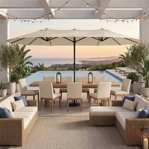 parasol 460 x 270cm sun shade umbrella patio double sided canopy with crank outdoor terrace