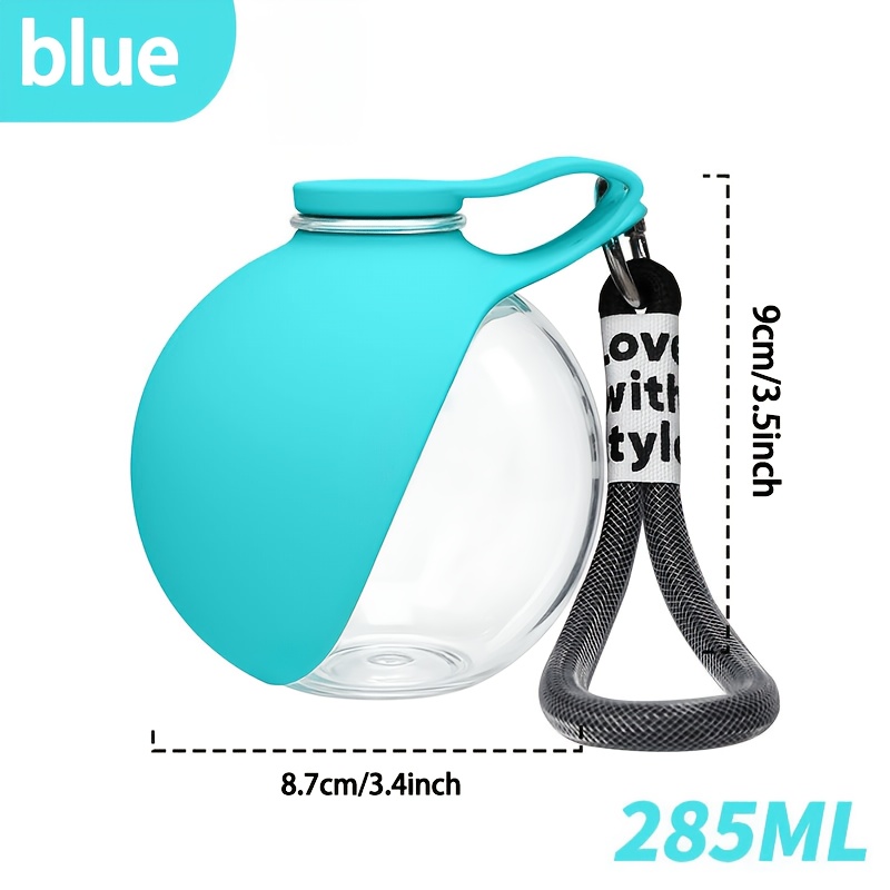 Sea Salt Blue Spherical Portable Water Bottle With Anti-drop Lanyard, Transparent Cup, Ins-style Niche Design, Leak-proof Seal, High-value Pet Drinking Accessory
