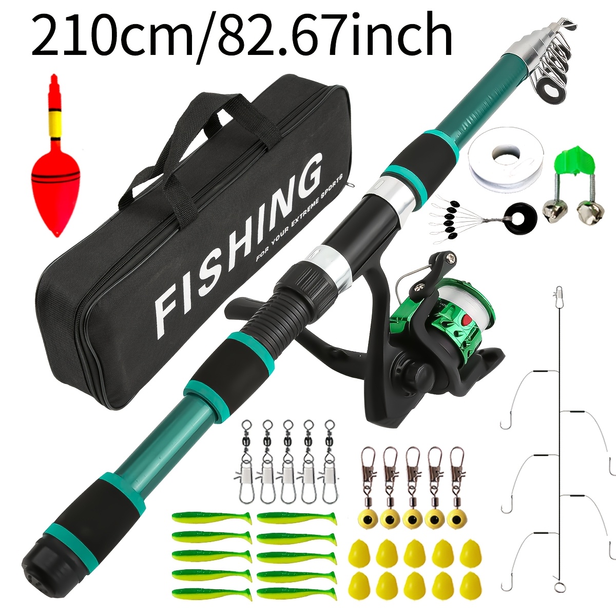 TEMU /2.1m Options Portable Telescopic Fishing Rod Combo, Spinning Reel And Full Additions And Carry Bag Included, Beginners! Great For