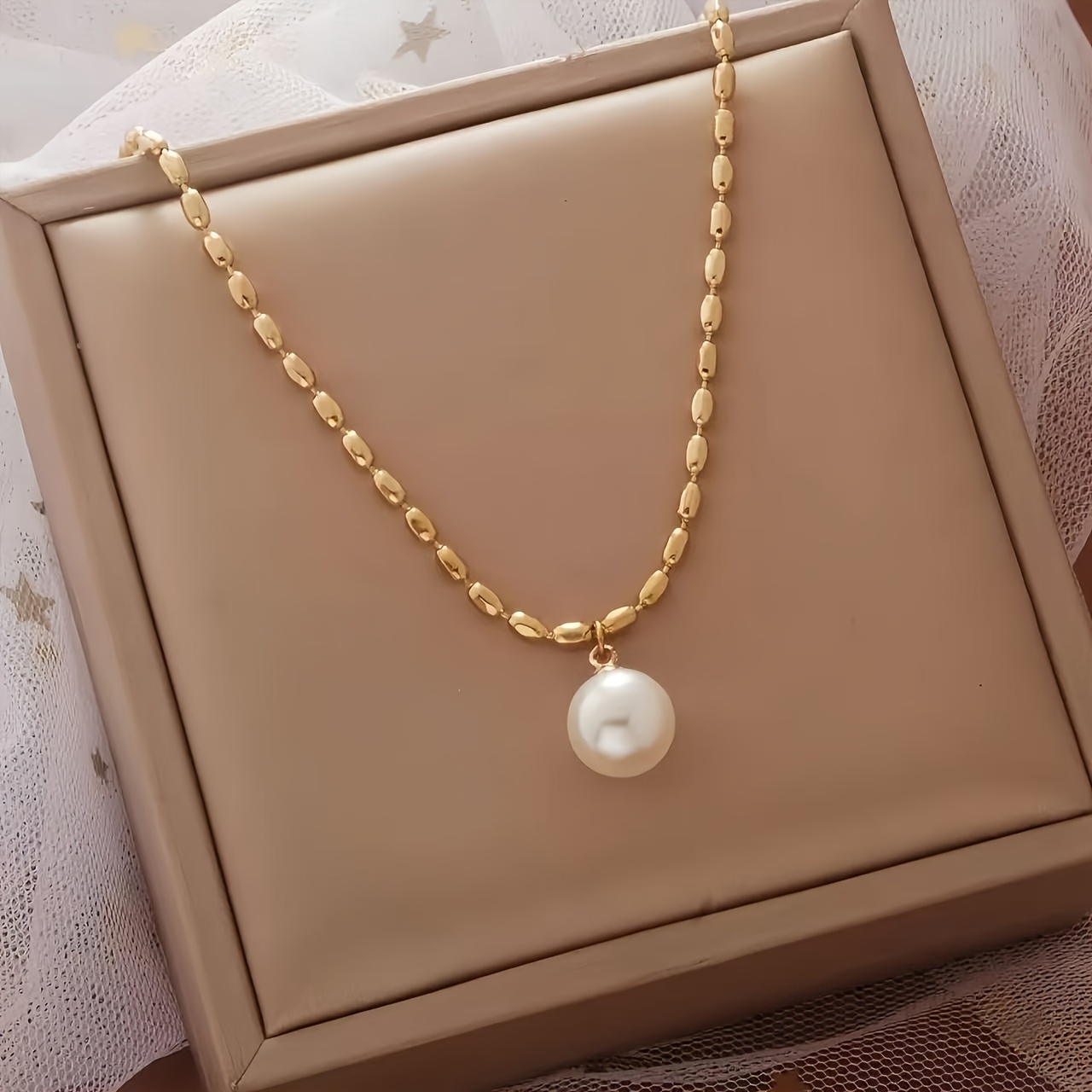 TEMU Collana Pendente Elegante e Minimalista Qualit�, Acciaio Inossidabile Oro 18K, Perline Dorate Ipoallergeniche per Donne, per Feste e Regali, Un