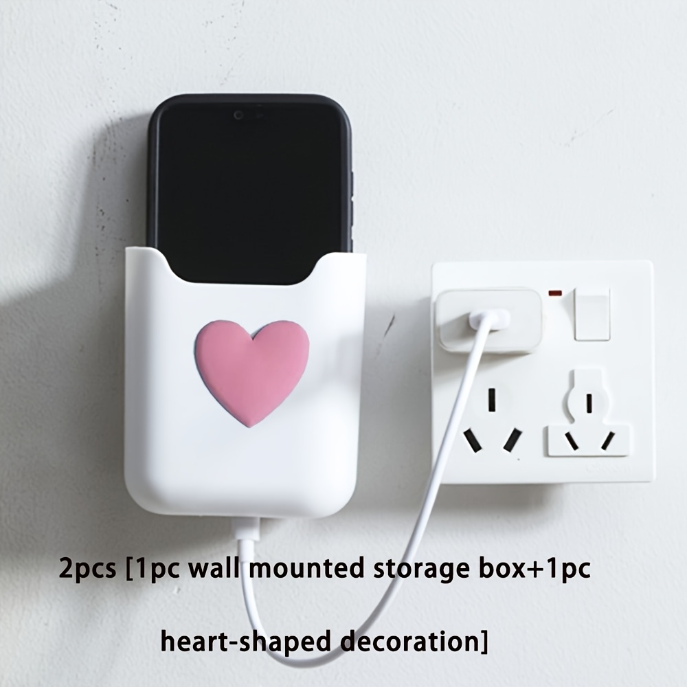 TEMU Lot de 2 pièces : 1 boîte de rangement murale + 1 décoration de cœur. Dotée d'une ouverture par le bas pour un chargement de téléphone facile