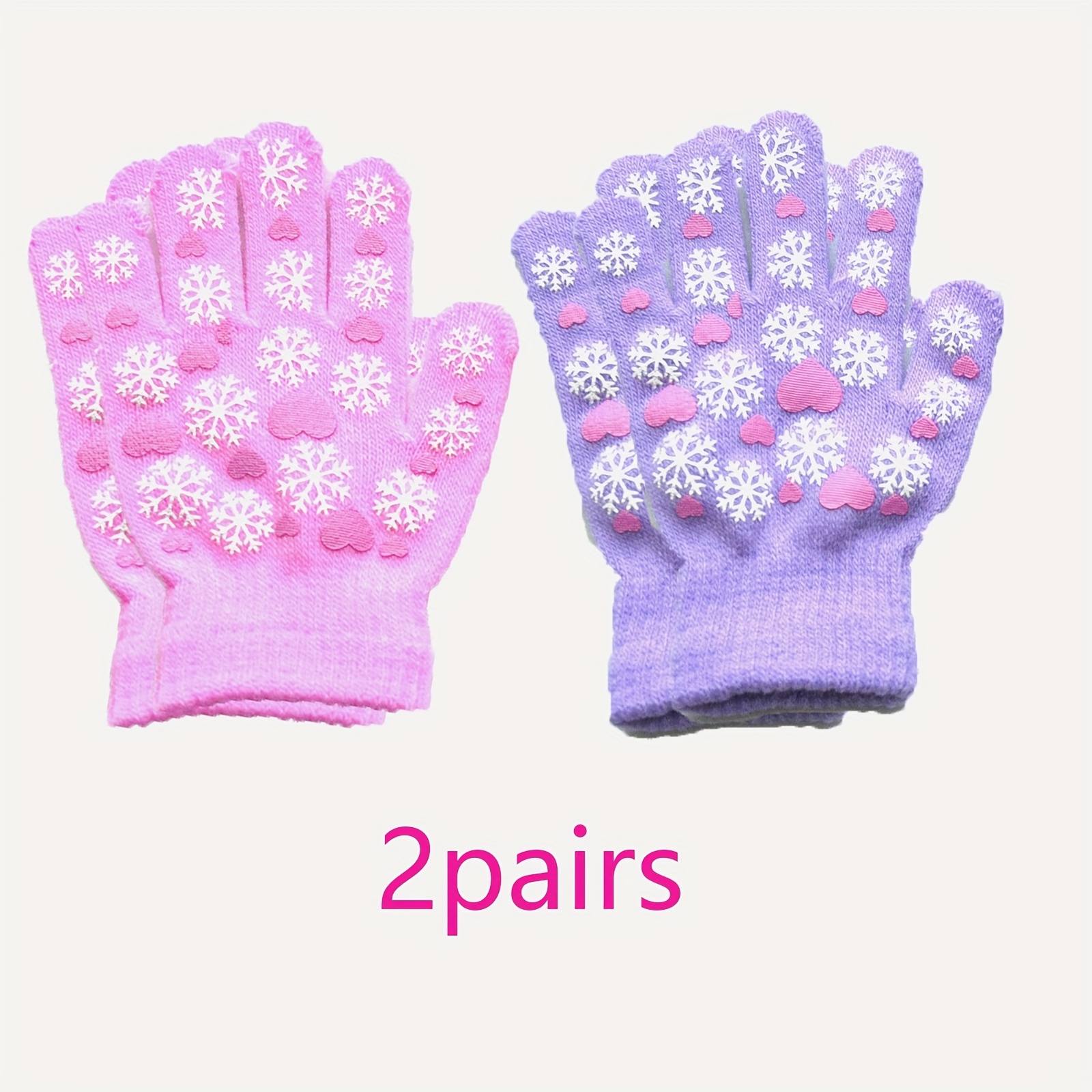 Image of 2pcs Colored Knitted Gloves And Knitted Gloves, Suitable For Girls And Boys Aged 4-9 Years, With Thick Cold And Anti-slip Glue Points. For Outdoor Sports, Play, And Training In Autumn And Winter