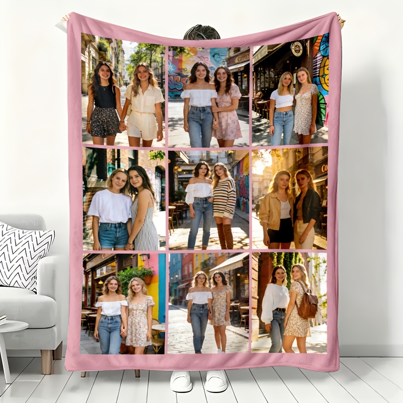 TEMU 1pc Custom Photo Flannel Blanket, Personalized Gift, Any Family Photos, Pet Photos For Holidays And Anniversaries, Thanksgiving, Christmas,