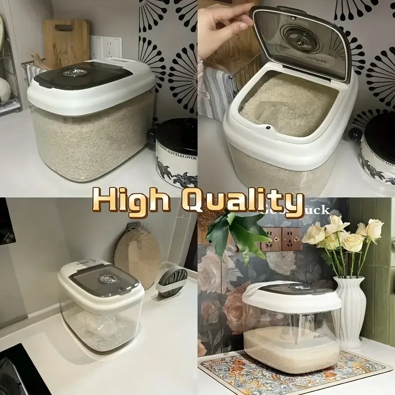 large capacity plastic rice storage container with handle and measuring cup lid reusable square grain dispenser suitable for rice flour and hand washable insect moisture proof seal kitchen storage solution transparent food storage Product details 6