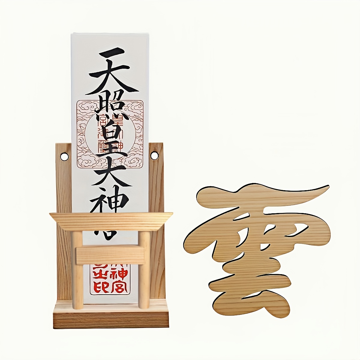 TEMU 神社と雲のセット、チケットラック、ラック、鳥居付き、自然木製モダンスタイルシンプルな神社オーナー向け壁掛けインストール