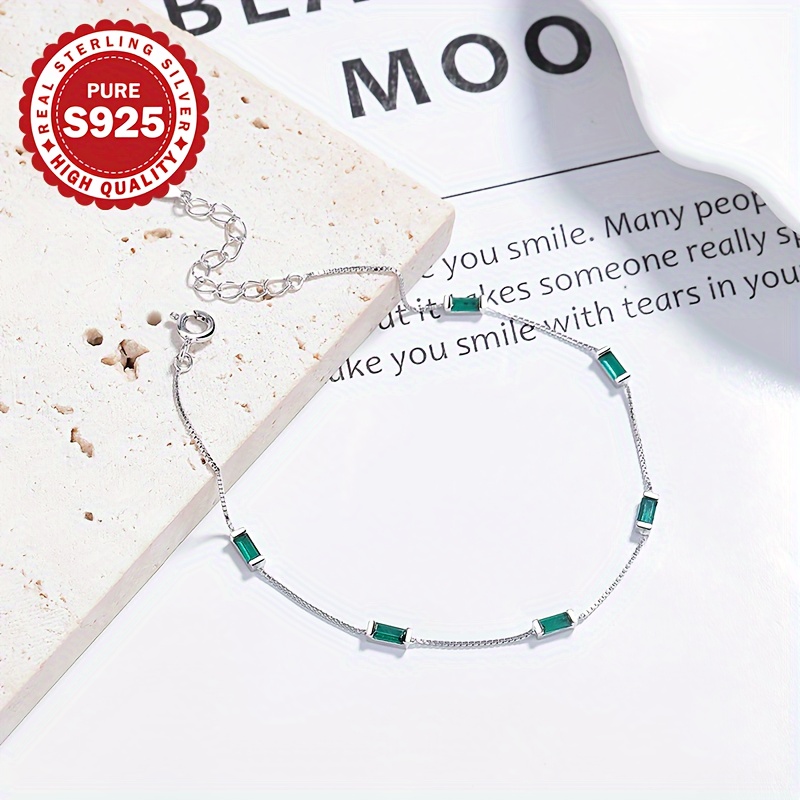 Image of 1 Square Green Zirconia Bracelet, S925 Sterling Zirconia Bracelet, High-end Luxury, For Mom, Hypoallergenic