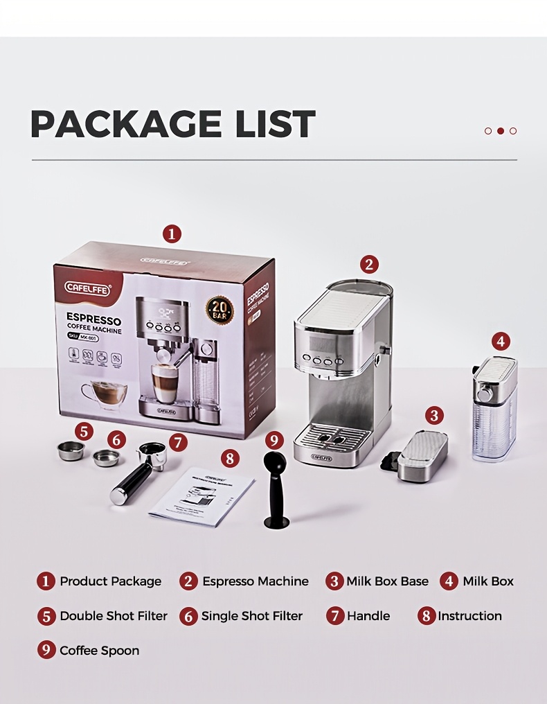 CAFELFFE Semi-Automatic Espresso Machine MK801 with Automatic Milk Frothing System, One-Touch Operation for Espresso, Latte & Cappuccino, 20BAR High Pressure, 1.3L Water Tank & 0.7L Milk Tank, Self-Cleaning Function, 1350W Power, 220-240V, Italian Semi-Automatic Coffee Maker with Digital Display & Temperature Control, Compact Design for Home & Office Use, Ideal for Coffee Lovers & Small Businesses, Cappuccino Machine, Latte Brewing, Modern Espresso, Sleek Coffee Maker, Durable, Coffee