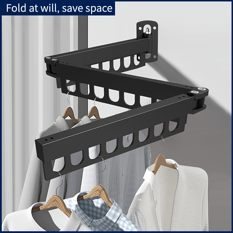 tri fold wall mounted telescopic clothes drying rack 41 3 inches 105cm   installation space saving drying rod for small   apartments and laundry rooms with windproof hooks and large capacity drying rack drying racks