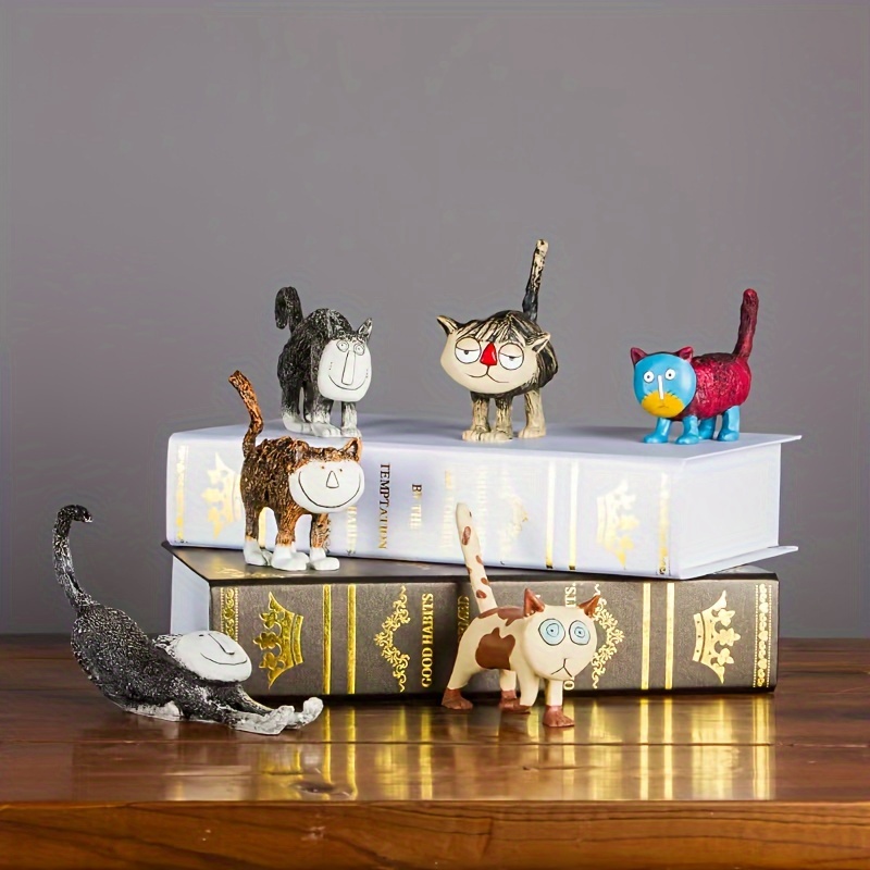 

6-piece Cartoon Cat Resin Figurines Set - Handcrafted, Decorative Room Accents For All Occasions, Versatile For Indoor & Outdoor Display, -themed Gift, No Electricity Required