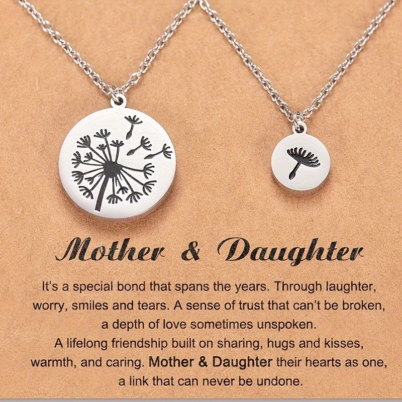 TEMU 2pcs Mother & Daughter Matching Dandelions Engraved Round Pendant Necklace, Mother's Day Birthday Christmas Gift For Mom, Daughter