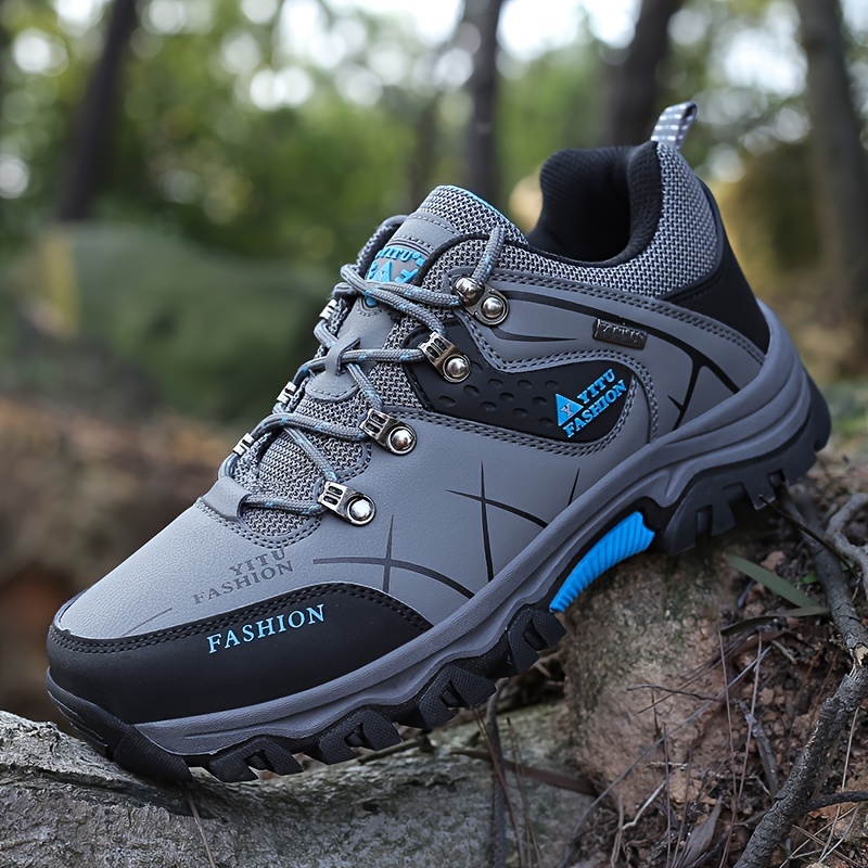Men's Hiking Shoes Outdoor Trekking Sneakers With Sole & Breathable Mesh Upper - Lightweight Microfiber For Trail, Mountain Climbing, -terrain Traction Suitable For Spring Summer Fall