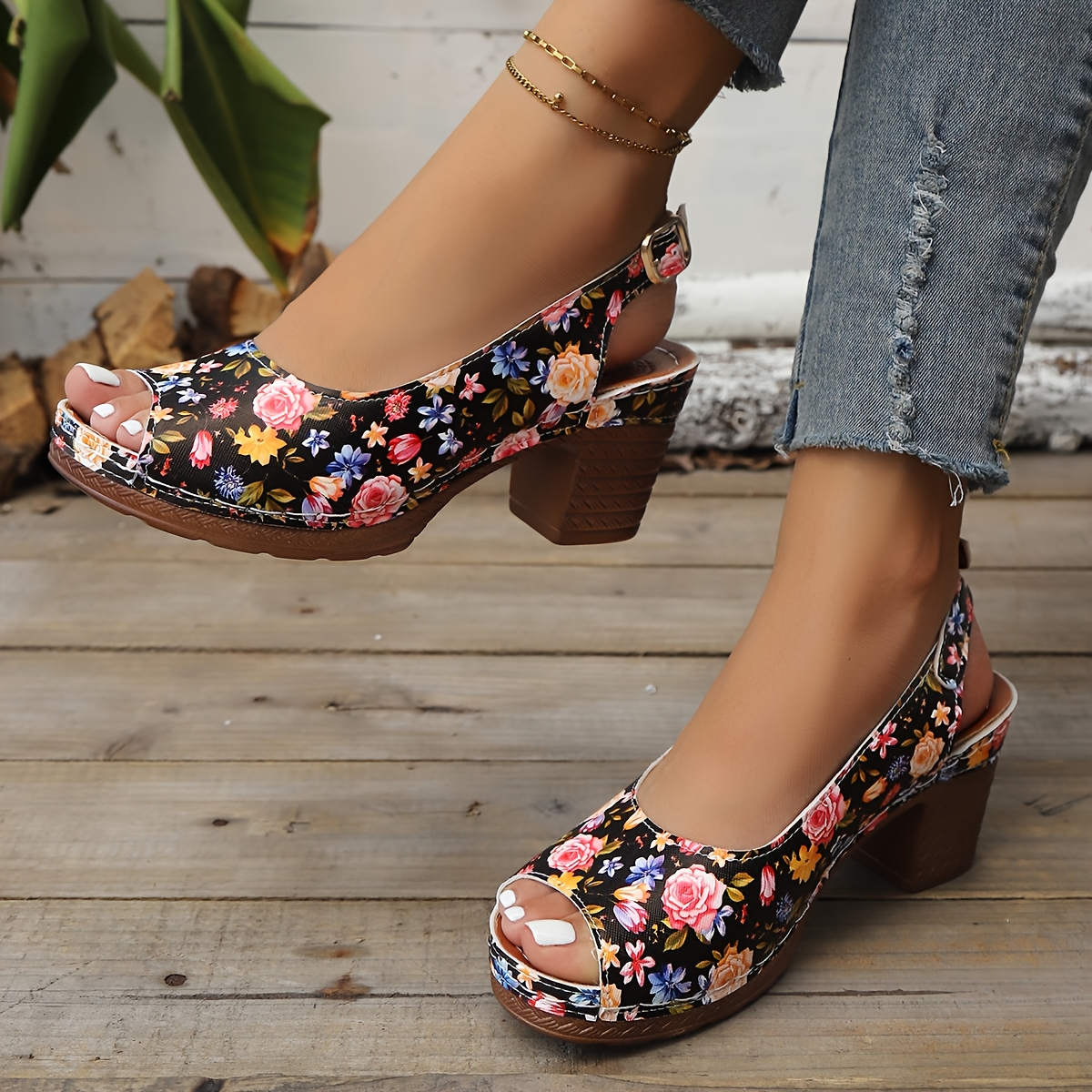 imagen del artículo zapatos de mujer de moda casual con exquisito estampado floral, talla  , tacón  , hermosos y prácticos, regalo   para mujeres, transpirables, cómodos   realzan  , adecuados para uso   y  , zapatos de mujer