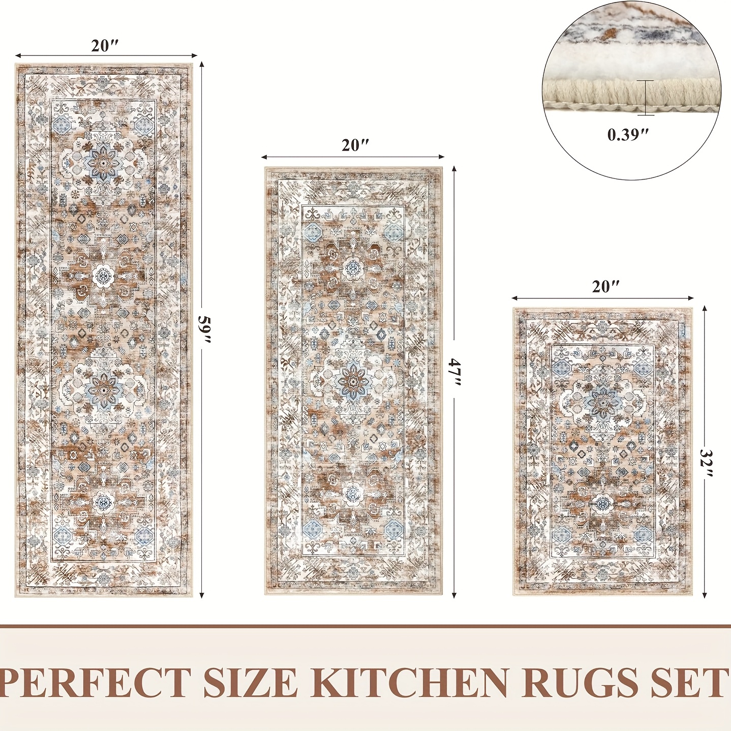 TEMU Kitchen Mat Set, 3pcs Rubber Kitchen Mat Non-slip High Quality Floor Mat For Home Kitchen Floor, Light Gray, 20"x32"+20"x48"+20"x60"