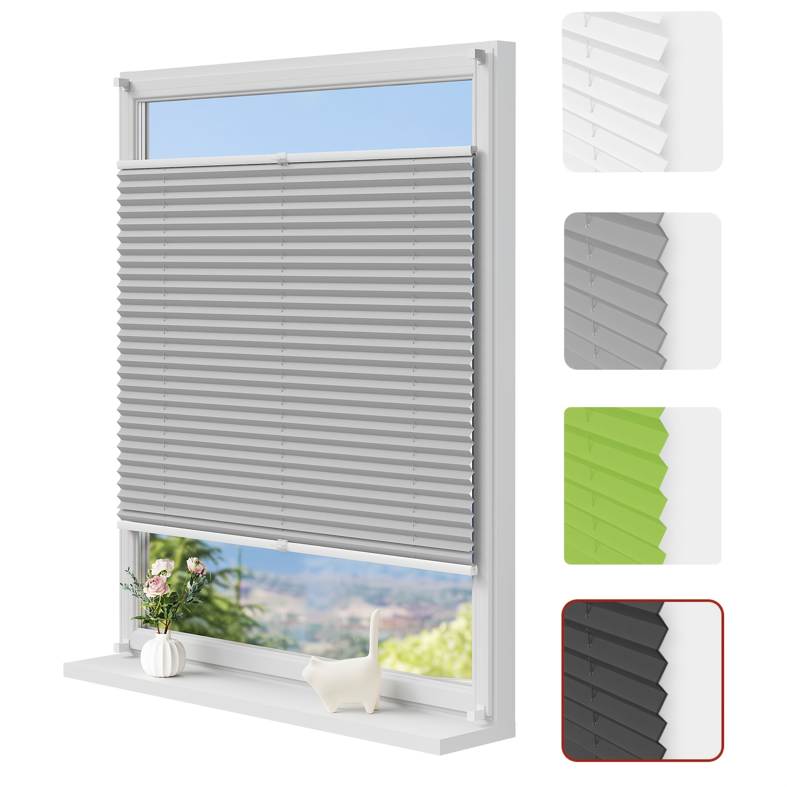 Image of No Drill Clip On Pleated Blind, Height Adjustable Light Filtering Window Shade With Rail, Privacy Curtain In Multiple Colors & Sizes, Fits Window Sizes For Living Room, Balcony, Bedroom