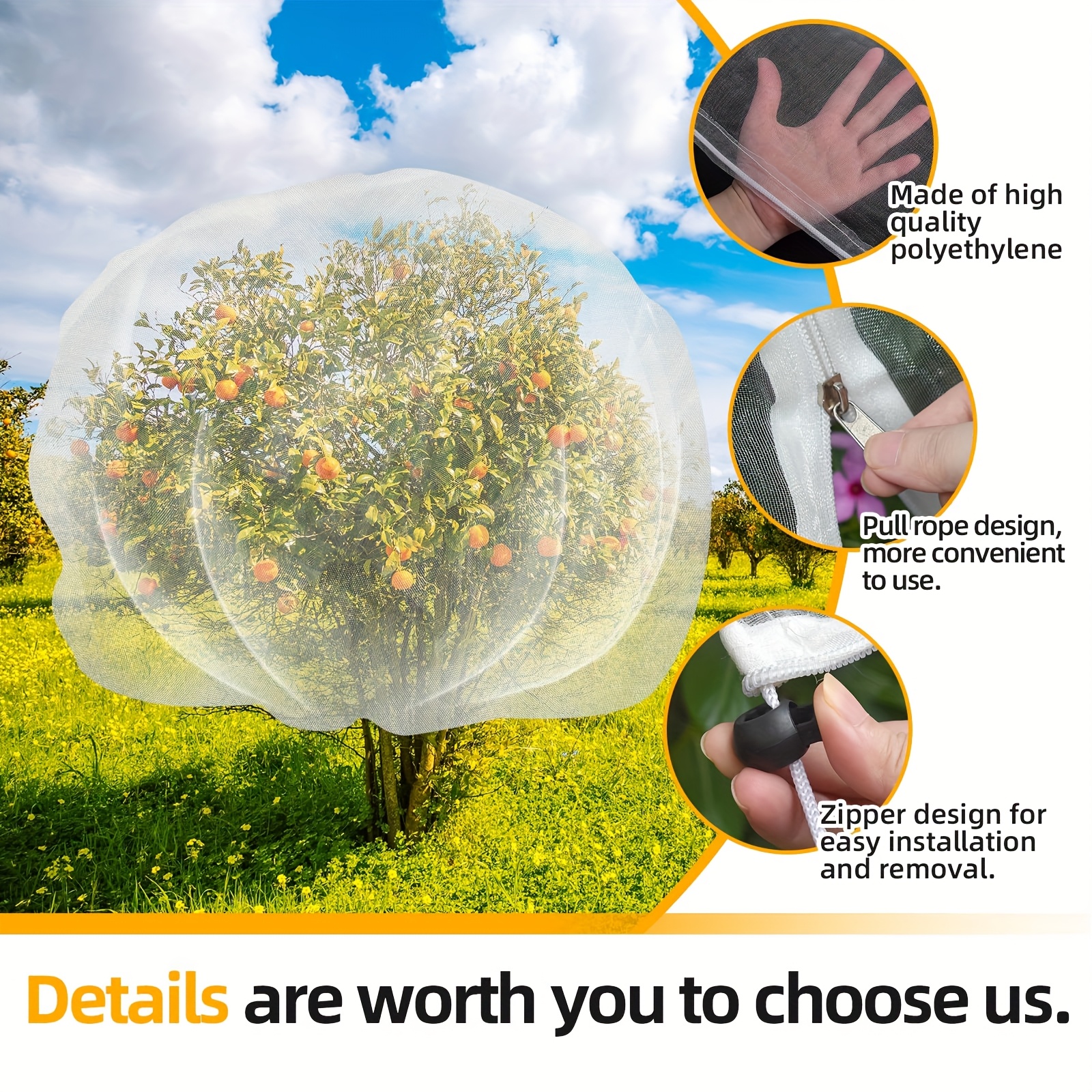 2x Obstbaum-Netz Mit Reißverschluss – 3x3 M, Inkl. Seil & Schnalle – Schutznetz Gegen Vögel & Insekten Für Bäume & Sträucher