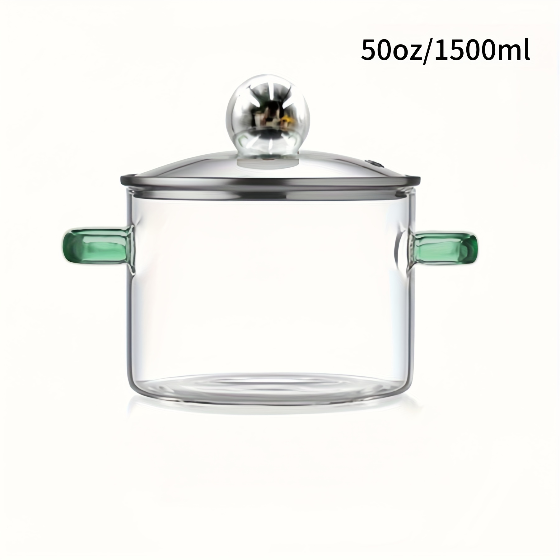 E-shop Grüner Glas-Topf mit 50oz/1,5L Fassungsvermögen, geeignet für 1 Person, für das Kochen auf dem Herd, hitzebeständiger transparenter Schmortopf
