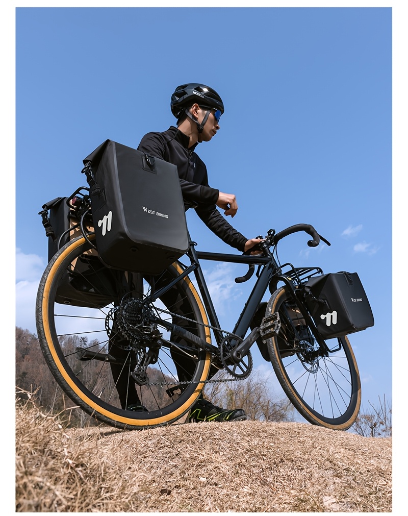 WEST BIKING 2pcs Large Capacity Bicycle Rear Seat Bags 56L Rear Rack Bag for Long-Distance Outdoor Use, Lightweight Backpack with Roll Top Design, Carrying Handle, And Free Shoulder Strap for Mountain Cycling And Commuting
