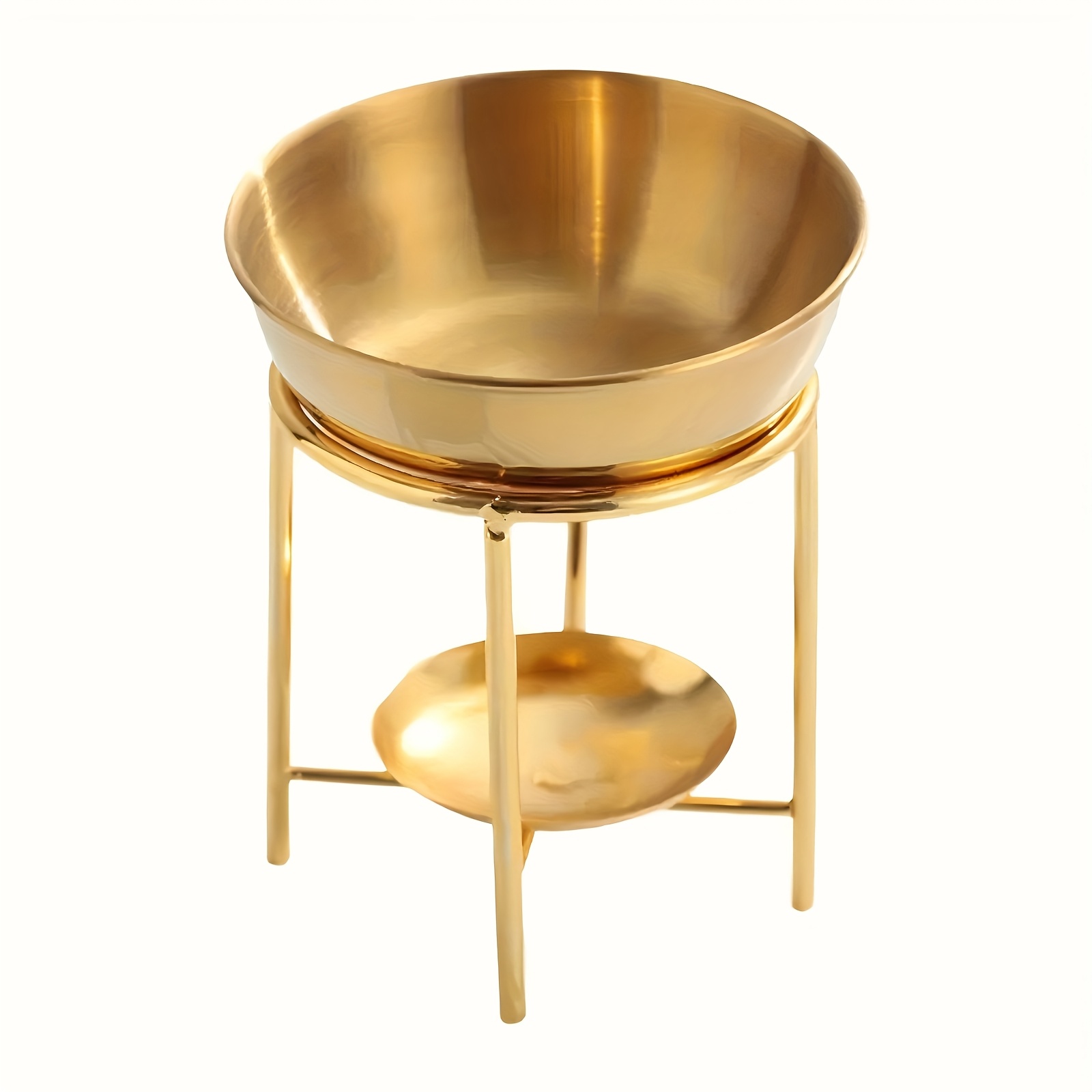 Image of A Set Of 2 (golden Stand + Golden Bowl) Essential Oil Holder - A Multifunctional Diffuser And Wax Melter, Suitable For Home Decor, Desktop Ornaments, And Holiday Gifts.