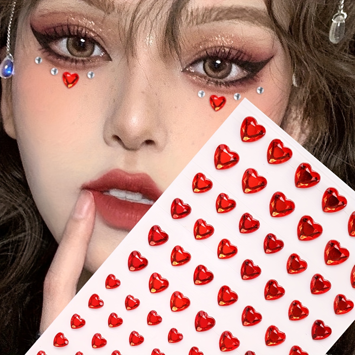 Y2k-inspired Rhinestone Heart Stickers - Versatile For Face, Hair & Nails | Diy Music Festivals, Parties & Masquerade Balls