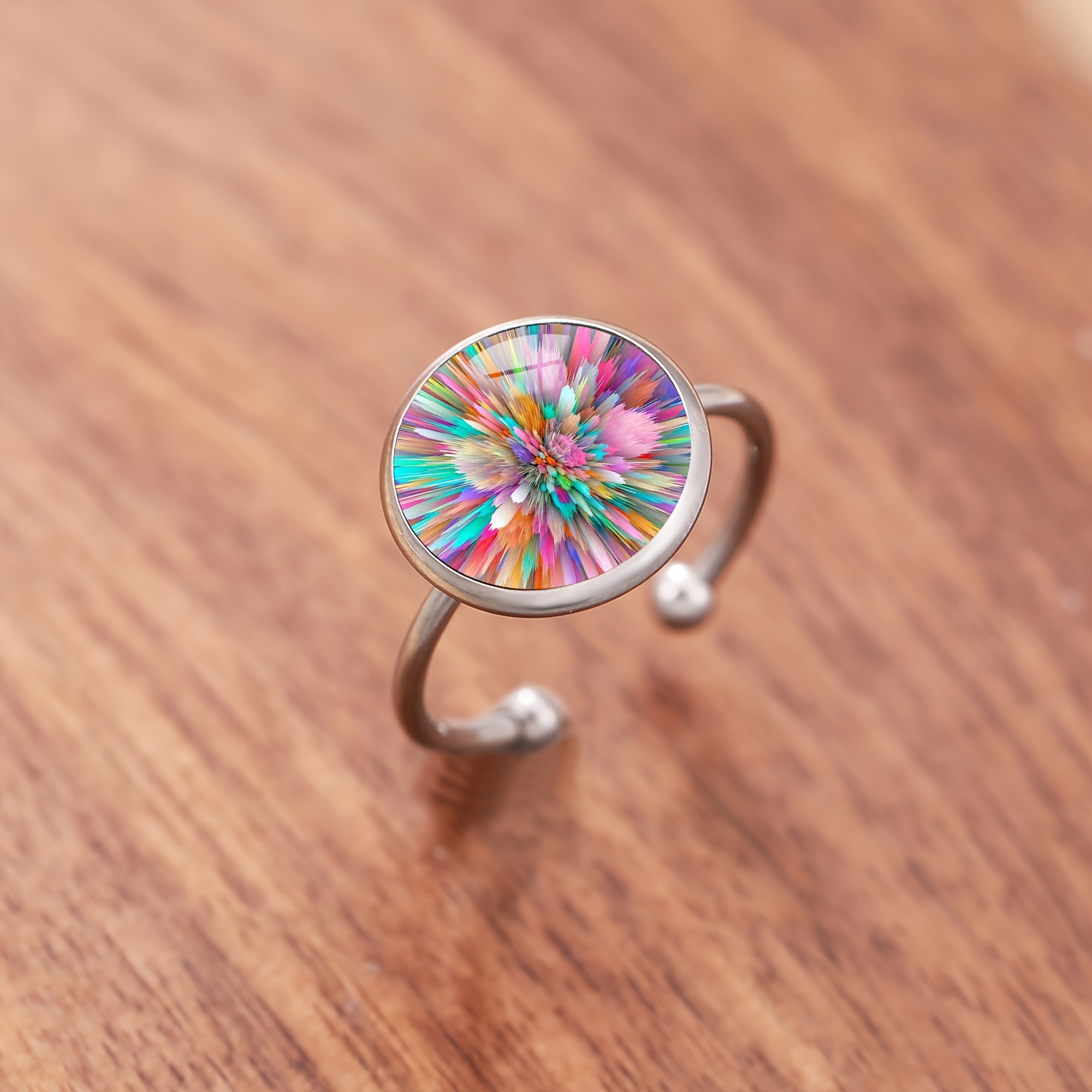 E-shop 1 Stück Bunter Muster 316 Edelstahl Verstellbarer Offener Ring, Hip-Hop Niedlicher Stil Schmuck für Männer Frauen, Geeignet für , Partys Urlaub,