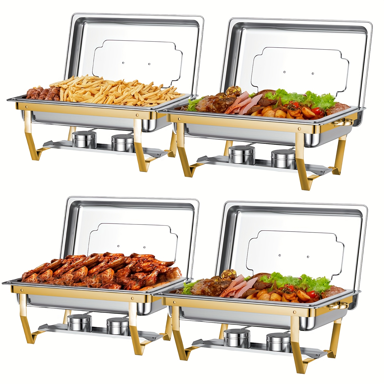 Image of Chafing Dishes For Buffet 2/4 Pack 2/4pan, 9qt [elegant Golden And Silvery Colors] Stainless Steel Chafing Dish Buffet Set [sturdy And ] Chafers And Buffet Warmers Sets, Cooking