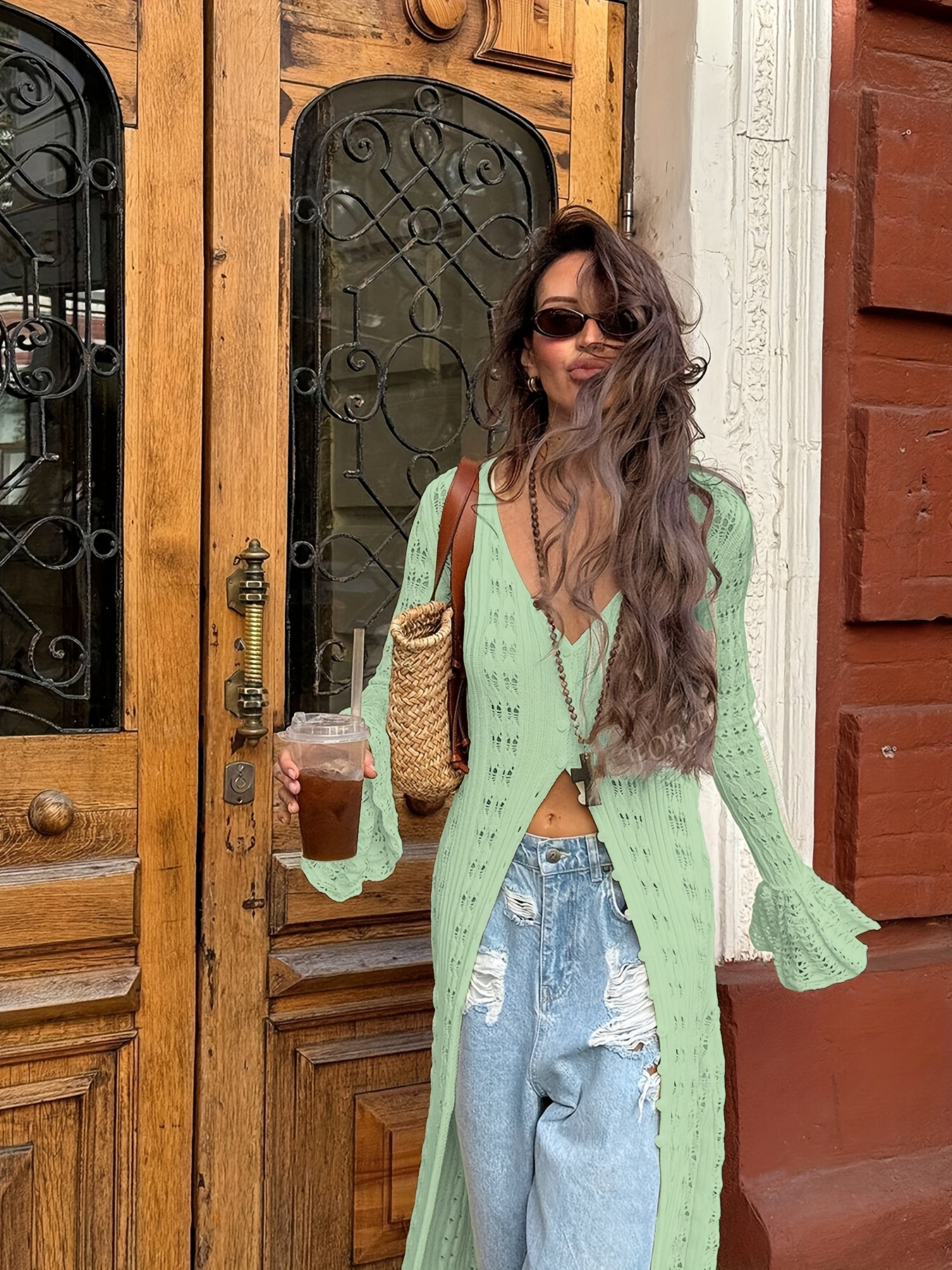 2025 spring summer new sexy v neck long sleeve knitted sun