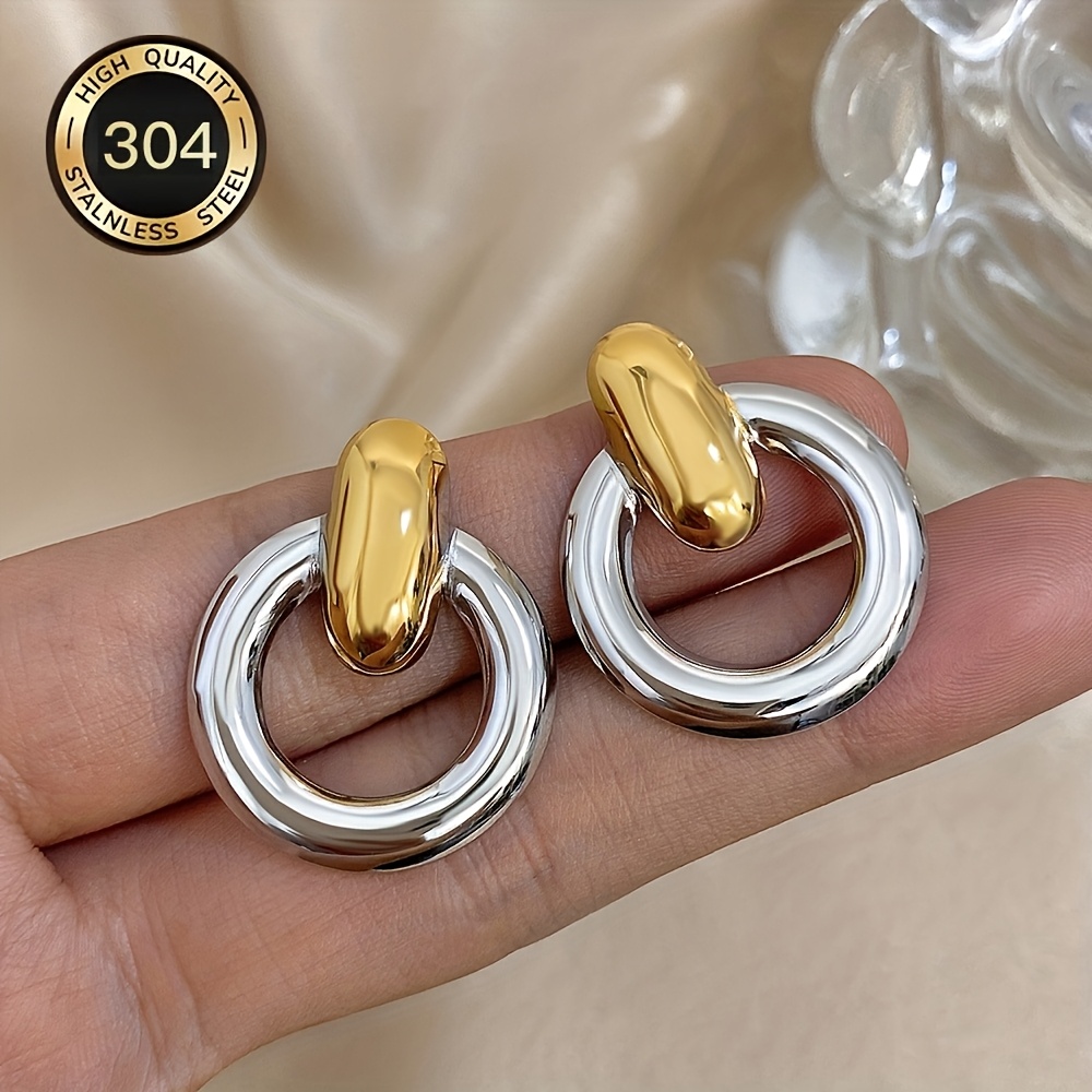Unisex 304 Stainless Steel Simple Circle Pendant Drop Earrings