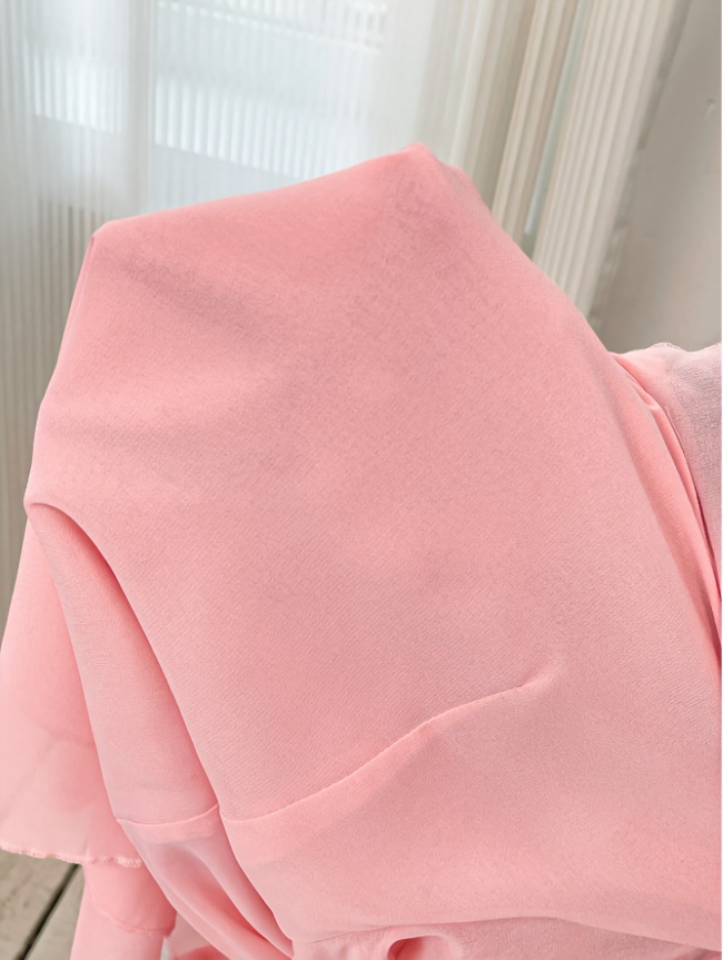 Elegant V-Neck Short-Sleeve Blouse with Ruffled Collar - Sheer Suitable for - Wear, Machine Washable Casual to Dressy