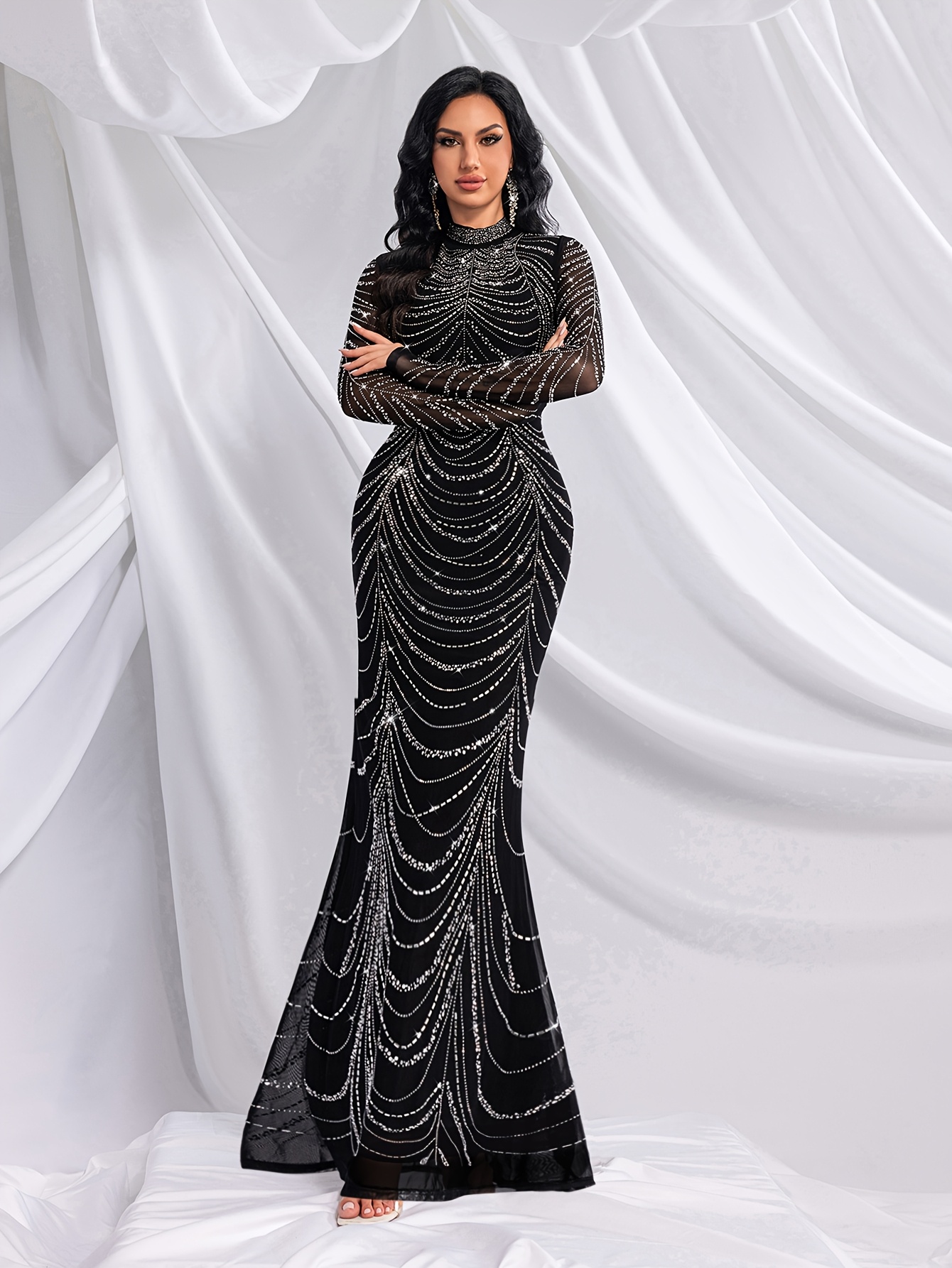 classy black evening dresses Gorgeous Black Long Off-the-shoulder Lace Sequined Evening Dresses With Slit main image 1