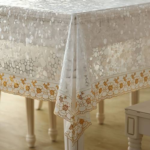 transparent 3d pebble tablecloth with trim modern minimalist pattern table cover heat resistant dining table mat pvc table runner table decor rectangular table topper for indoor outdoor