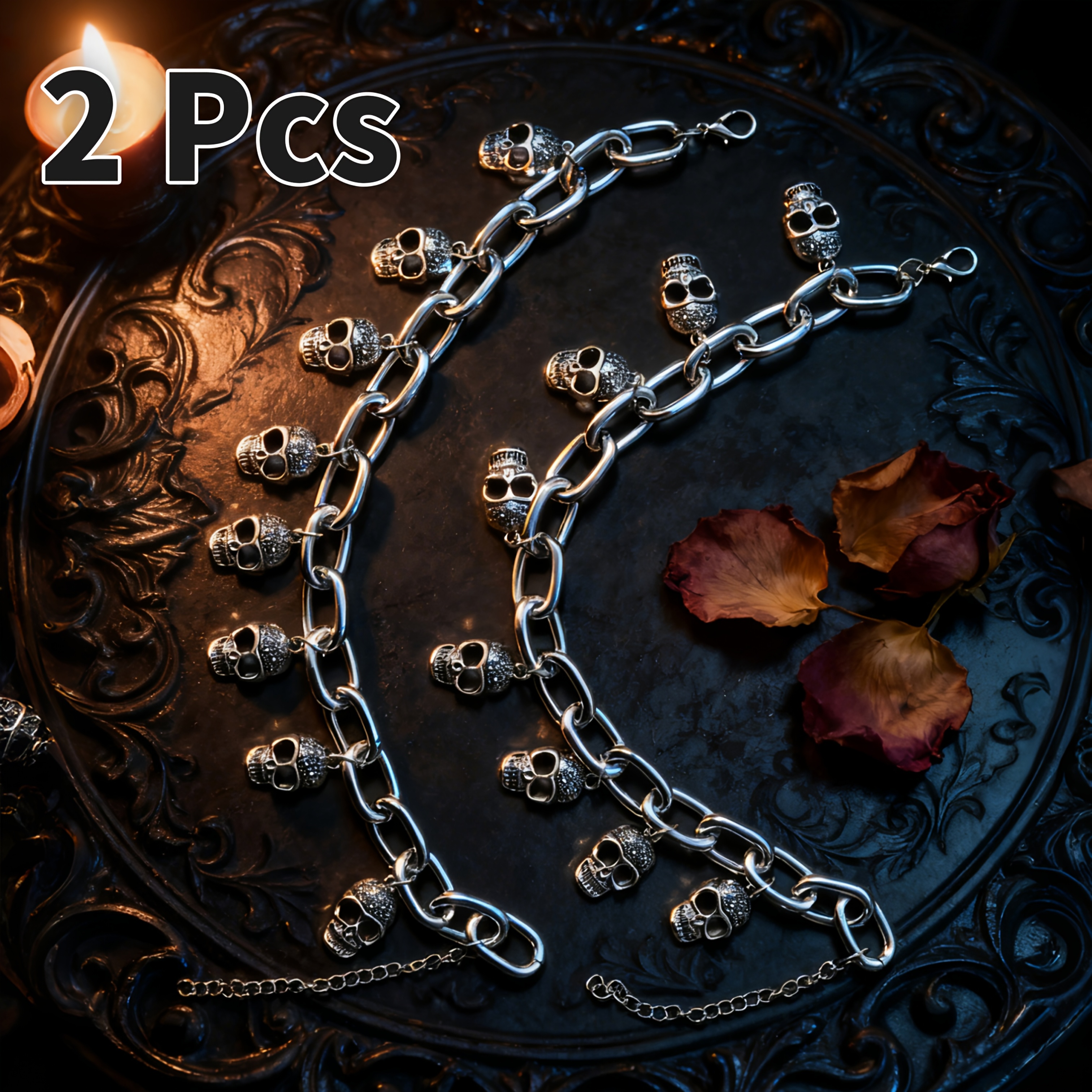 TEMU 1pc / 2pcs Skull Boot Chain, Rugged Chunky Chain Design, Gothic Punk Aesthetic, Unique Shoe Accessory For Parties,halloween Gift, Festivals,
