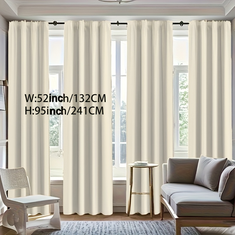 TEMU Set Of 4 Completely Dark Curtains, Featuring A Contemporary Solid Hue, Designed With A Rod Pocket, Lined With A Coating, Lightweight For , A