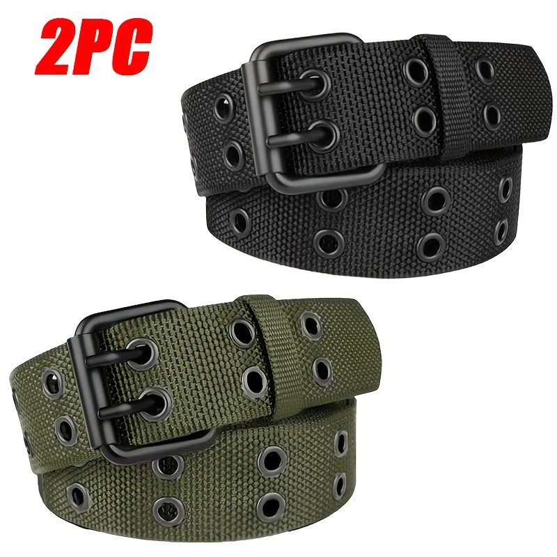 TEMU 2-pack Men's Durable Nylon Belt With Metal Square Buckle | Breathable, Adjustable, Suitable For Work, Leisure, And Daily Wear | Golf Belt