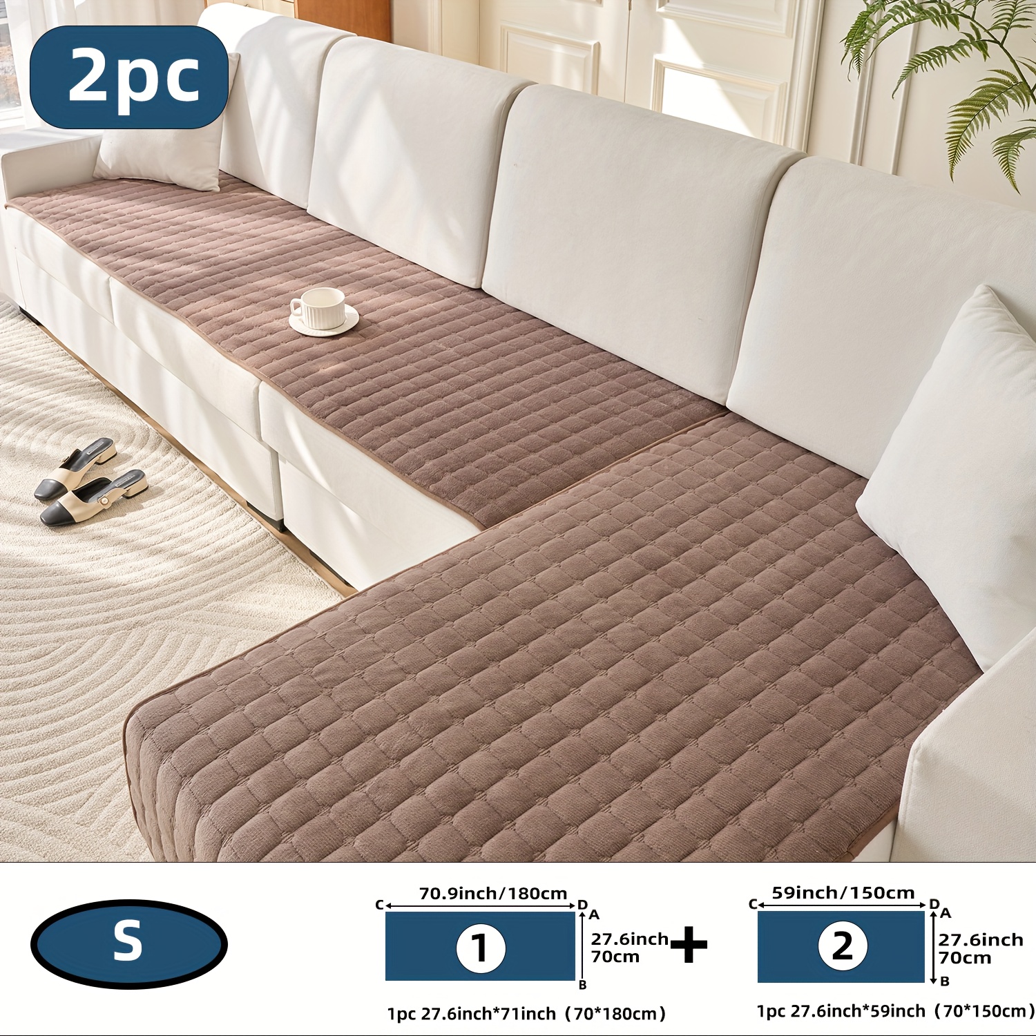 TEMU [hot Item Upgrade]2pcs Quilted Flannel Sofa Cushion Set, Brand New Size, Soft And Durable, Suitable For , Pet-friendly (compatible With Cats And