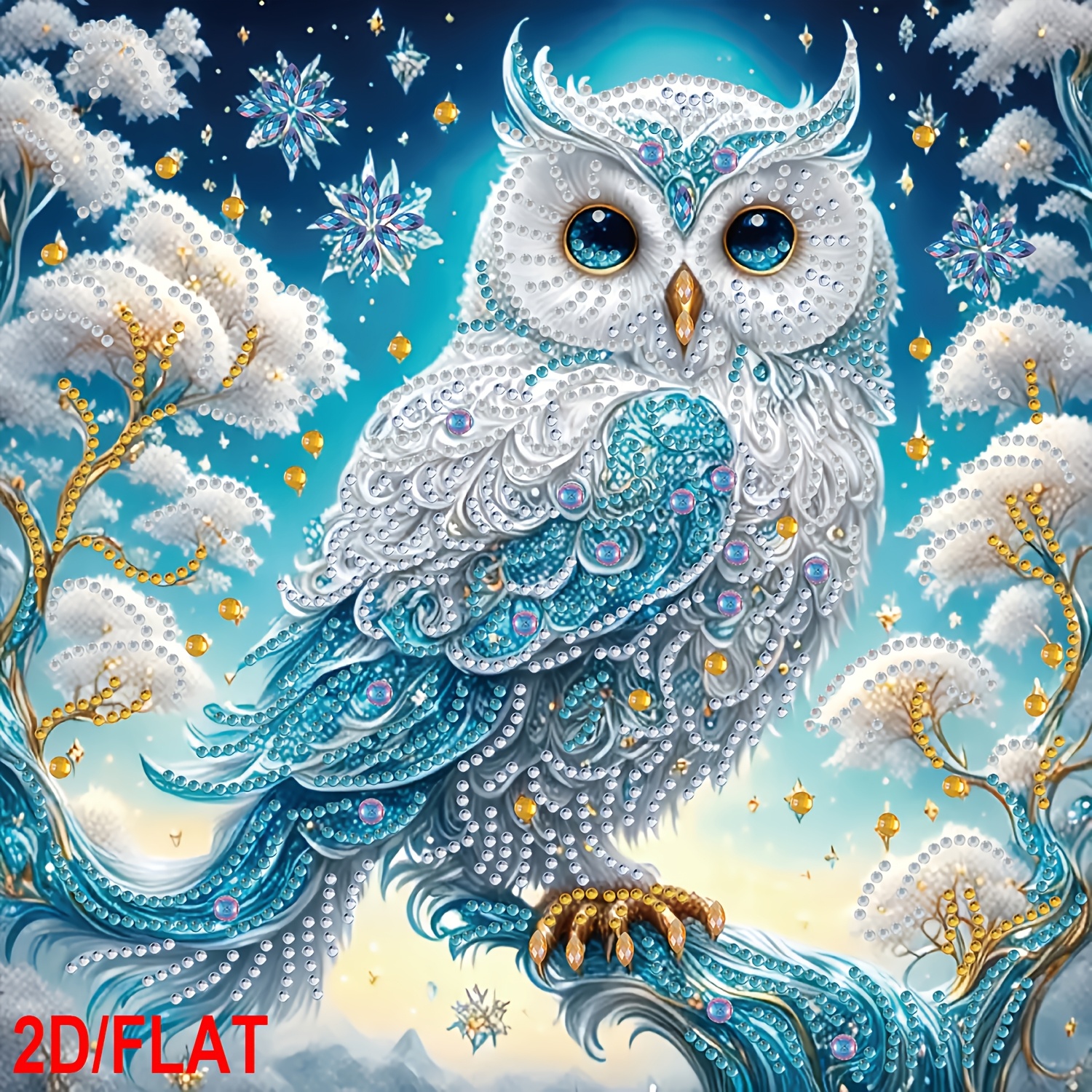 Image of 2d/flat Diy Owl On A Branch Diamond Painting Kit For Adults,- Special Shaped Crystal Art, Kits For Beginner,frameless Mosaic Craft For Decor, Perfect Gift For Holidays And Parties