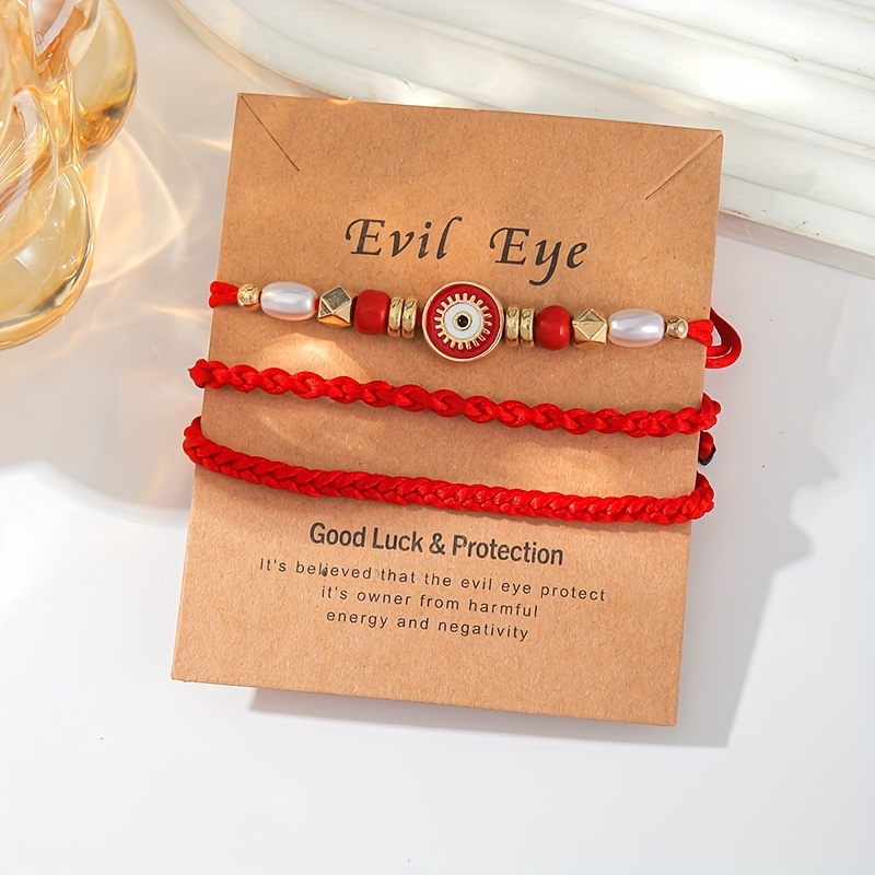 

3pcs Evil Eye & Red Rope Bracelet Set - Handcrafted, Charm Couples' Wristbands For All , Handmade, Woven