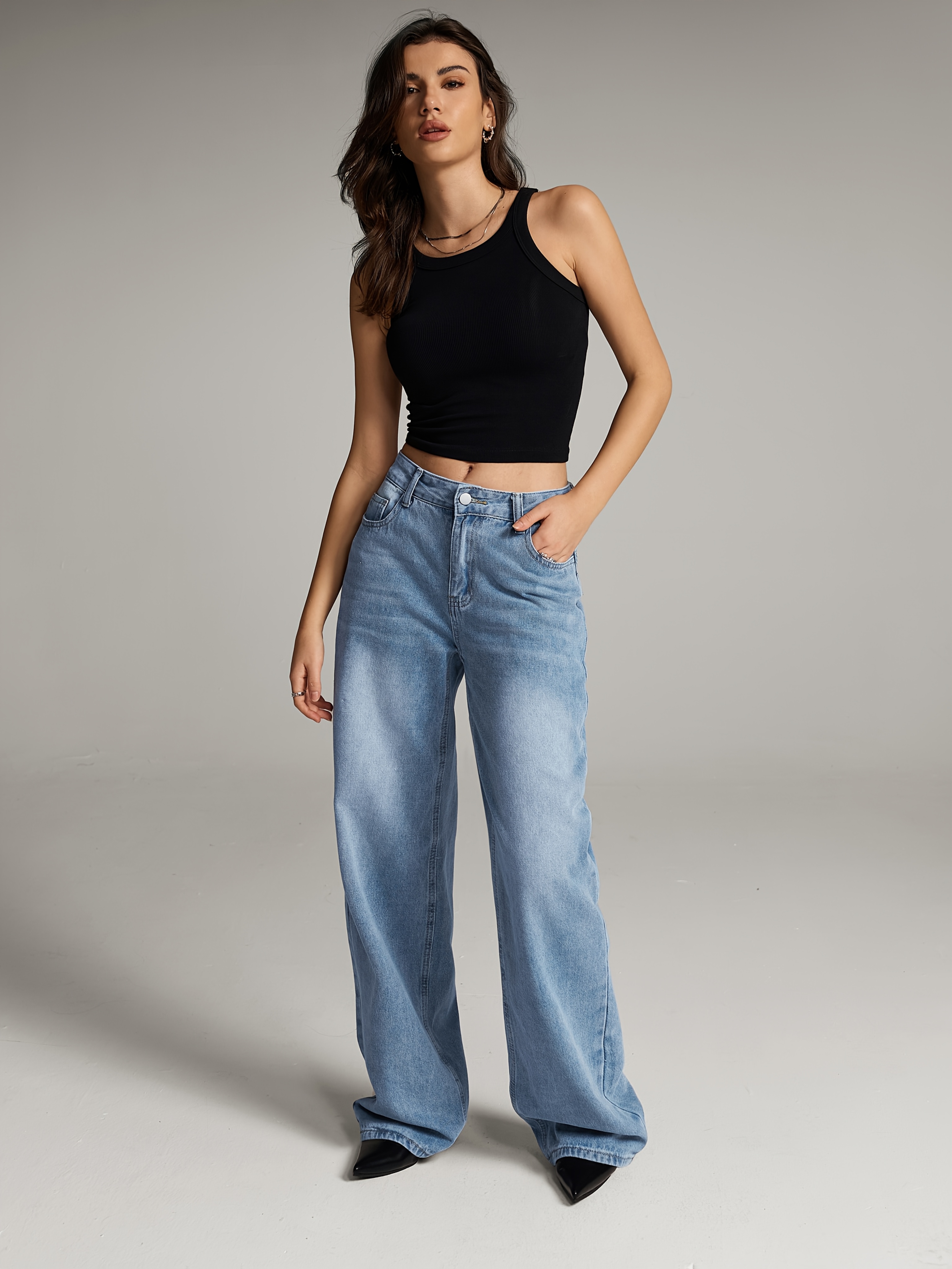 【BAON】Tiucco Tencel Washing Wide Denim Pants Wide-Leg Tencel Pull-On Pant, Light Wash - d/C JEANS