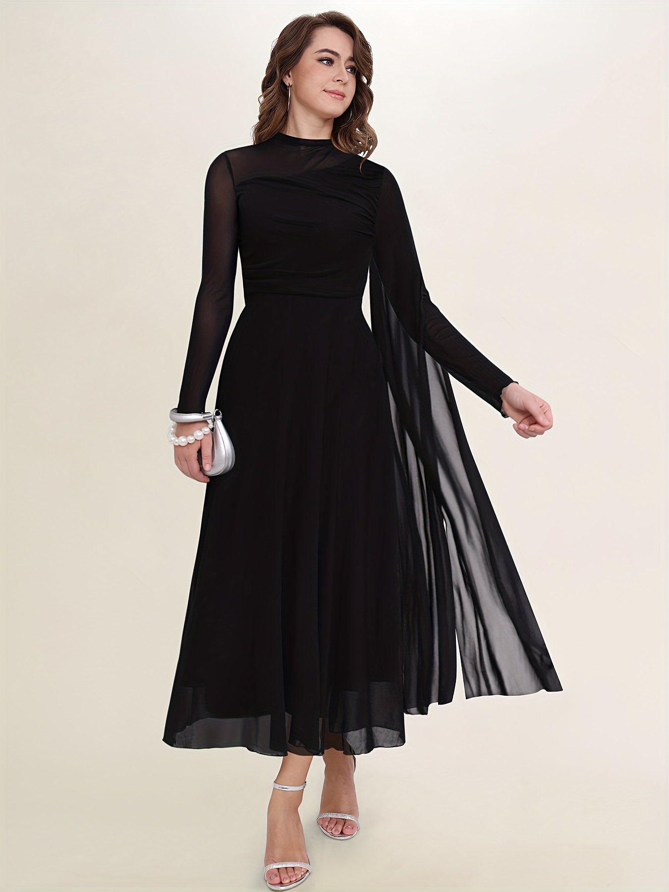 【新品タグ付き】Acka. sheer shoulder dress 黒 S womens stylish long sleeve shoulder black dress sheer - Temu