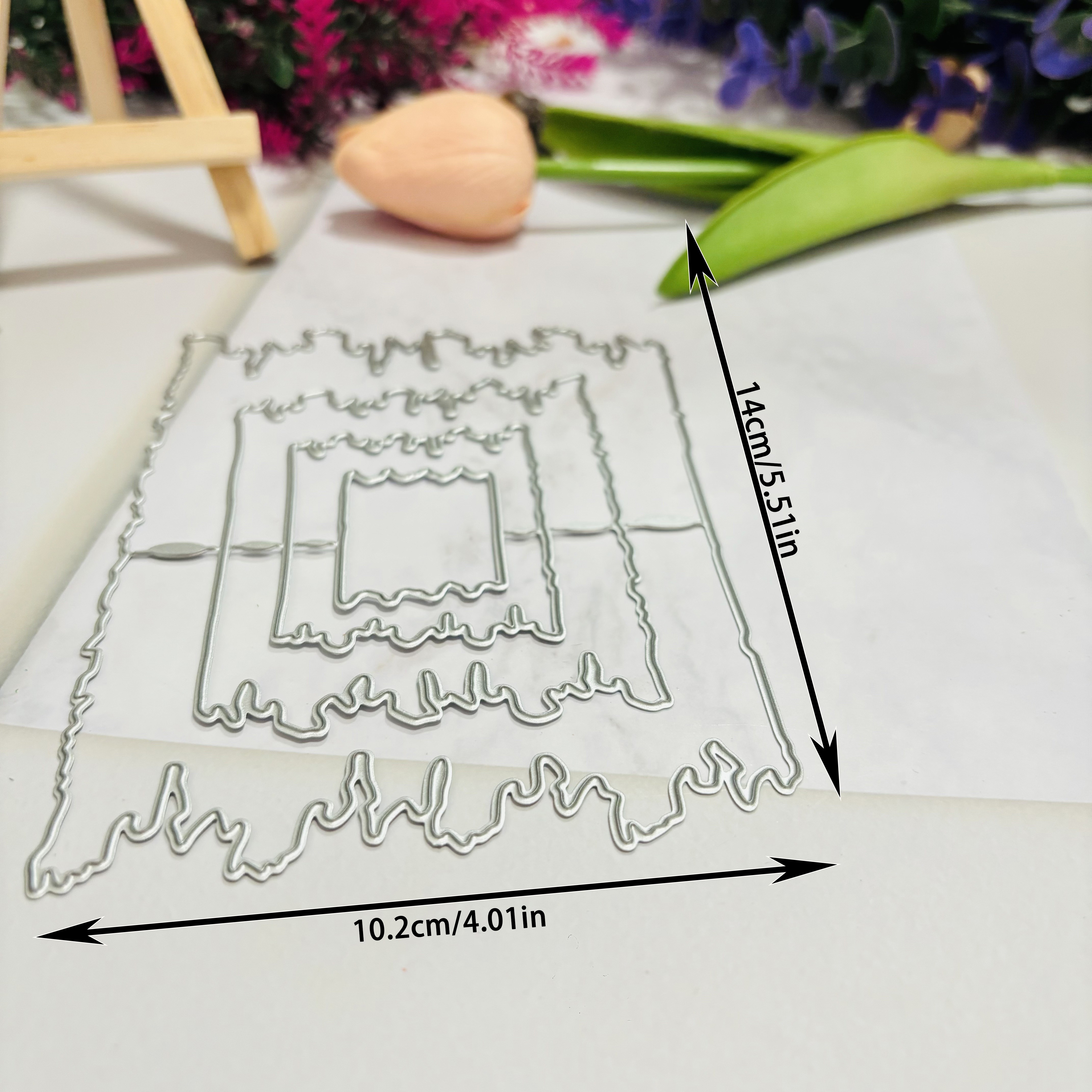 E-shop Metall Schneide Stempel in Form gebrochenen Rechtecks - Ideal für Scrapbooking, Kartenherstellung und Basteln - Silberfarbe