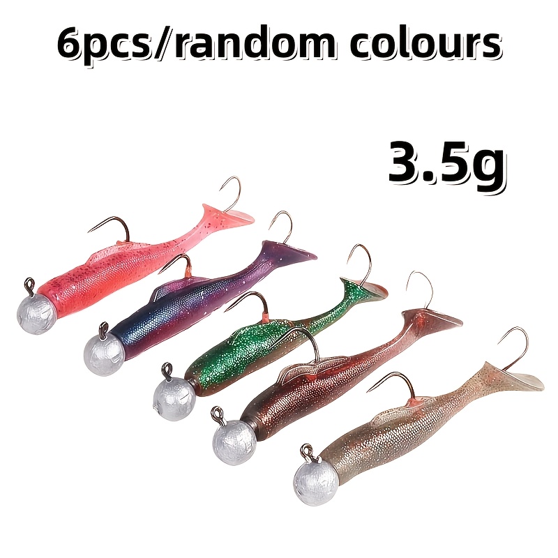 TEMU 6pcs Of Pre-installed Soft Plastic Fishing Lures, Designed For And Trout, Random Color Matching, With Jig Head Fishing Accessories