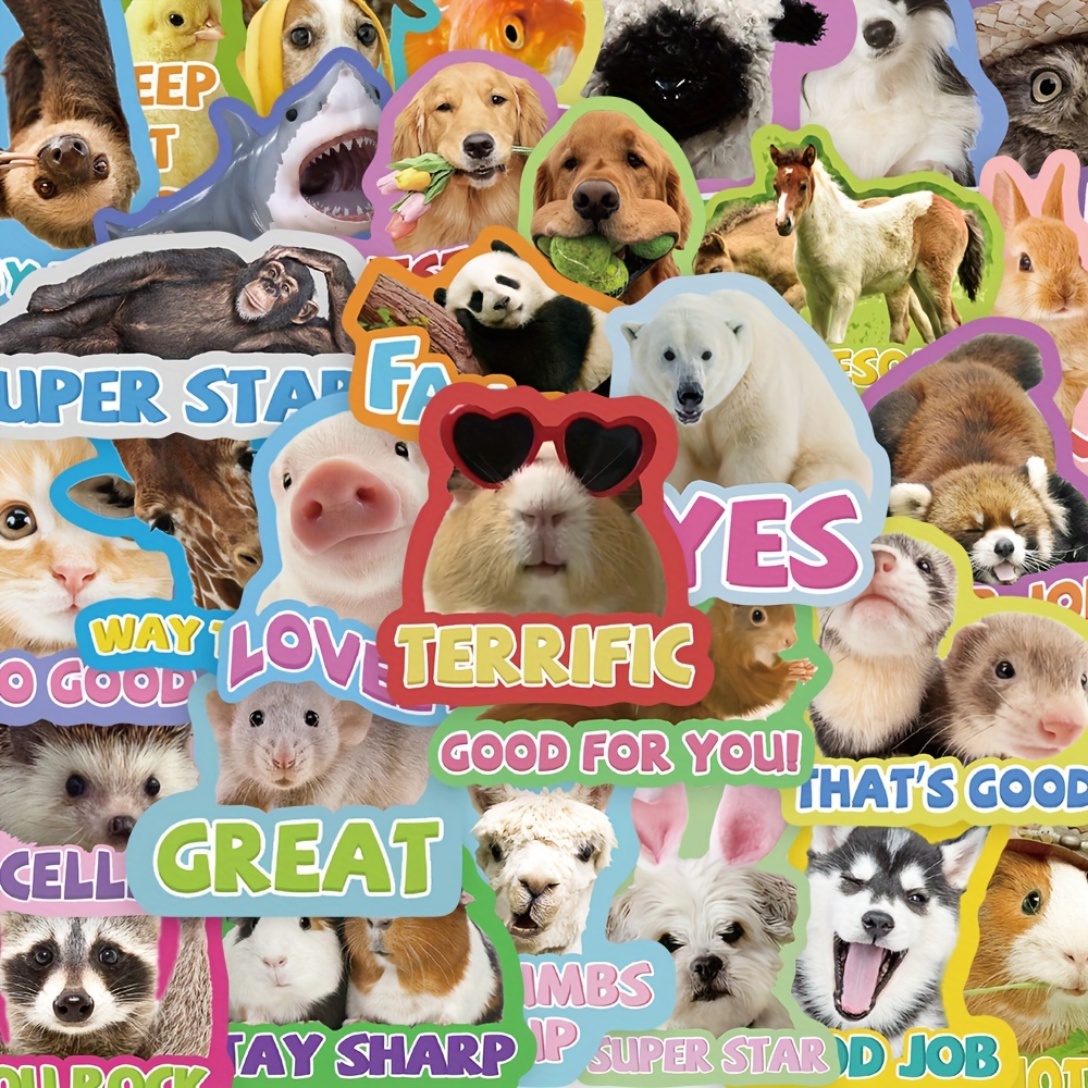 Image of Gutbd 50 Pcs Animal Stickers For Teachers - Pvc Decals For Phone Case, Laptop, Luggage, Skateboard, Helmet - Positive Affirmation & Motivational Stickers Set For Students