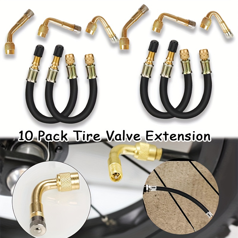 Image of 10-pack Tire Valve Extension Set With Flexible 8.25" Adapters, Includes Brass Schrader Angle Adapters 45° 90° 135° For Rv, Bike, Motorcycle - Copper Material